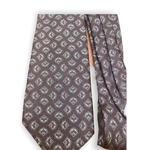 Oscar de la Renta Couture 100% silk tie brown tan pattern
